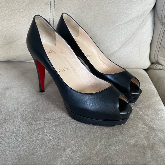 Christian Louboutin Leather Peep Toe Heels - Picture 1 of 11